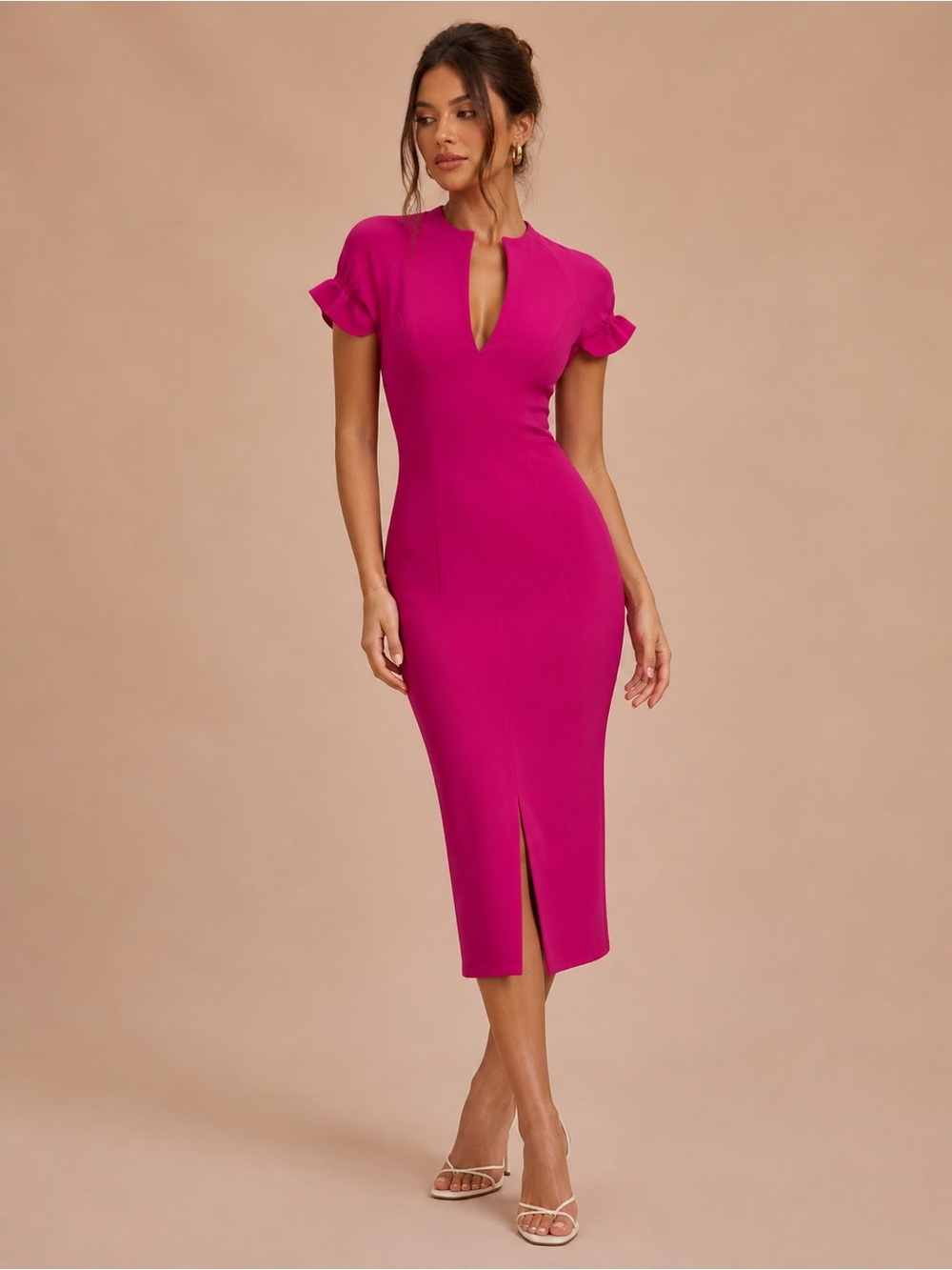 Black Halo Pink Sheath Midi Dress Made in USA Size 4 NWT